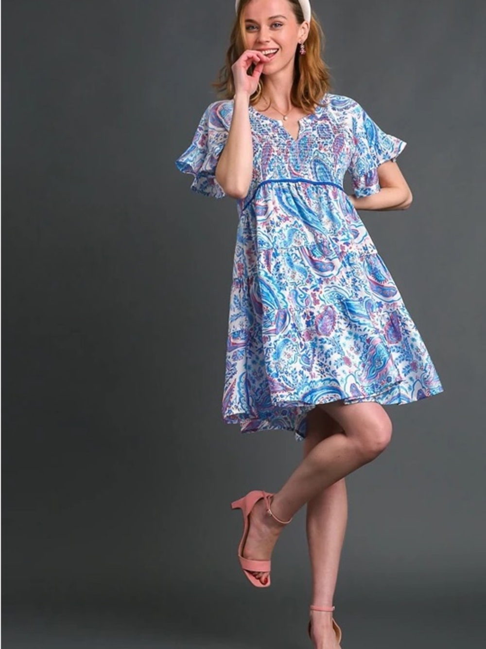 Umgee Blue and Pink Paisley Mini Dress